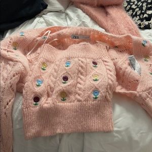 Zara floral cardigan and top set